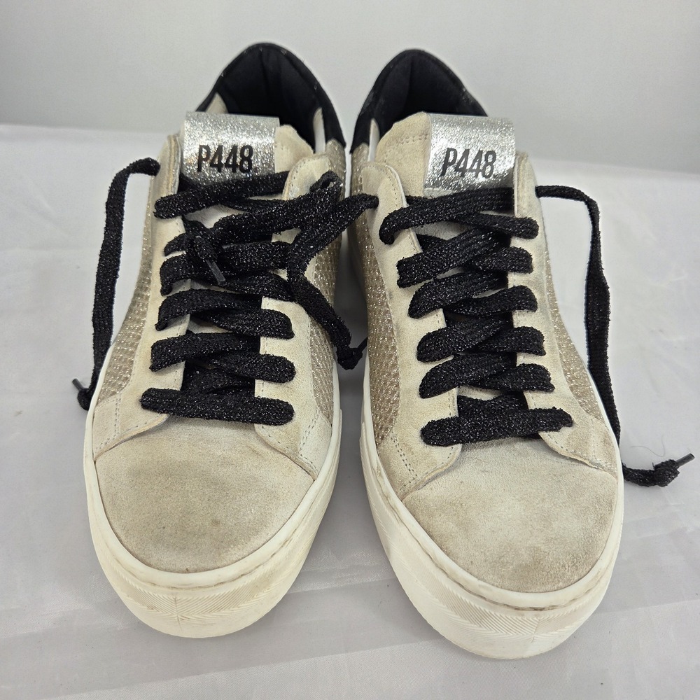 P448 Thea  White Leather Mesh Sneakers‎ Sparkles Women's EU Size 38 US Size 7.5